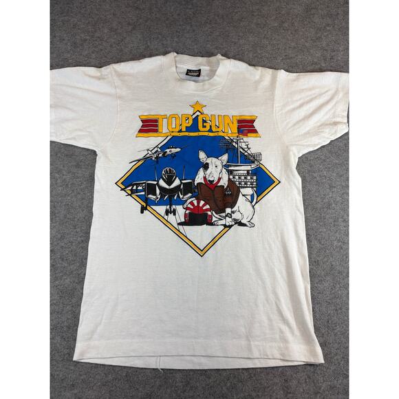 VINTAGE Top Gun Screen Stars Best Shirt Mens Medium White Bulldog Single Stitch - Picture 1 of 6